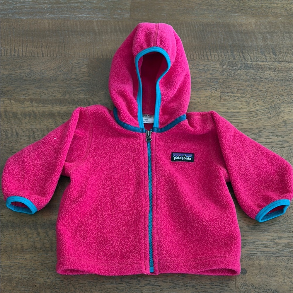 Patagonia Pink Fleece Jacket with Blue Trim 3-6 months